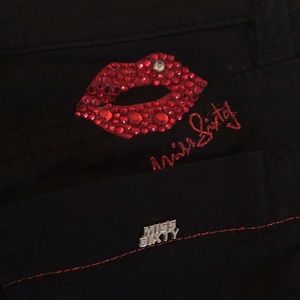 Miss Sixty black jeans with blinged out lips RARE
